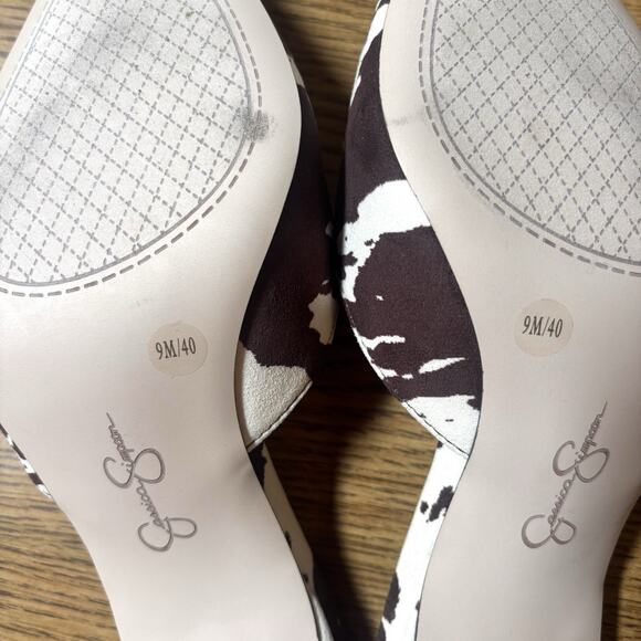 Jessica Simpson Cow Print Heels Stiletto Pointed Toe 9M Mules NWT Western Bold - Picture 7 of 8